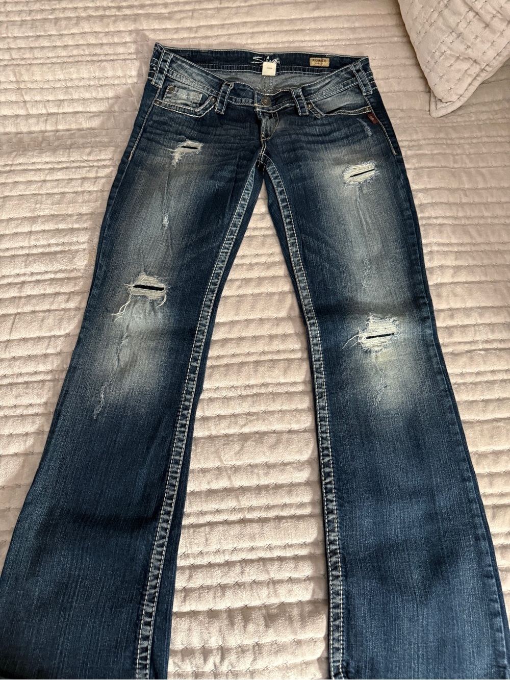 Silver Jeans Dark Blue Distressed Bootcut Jeans